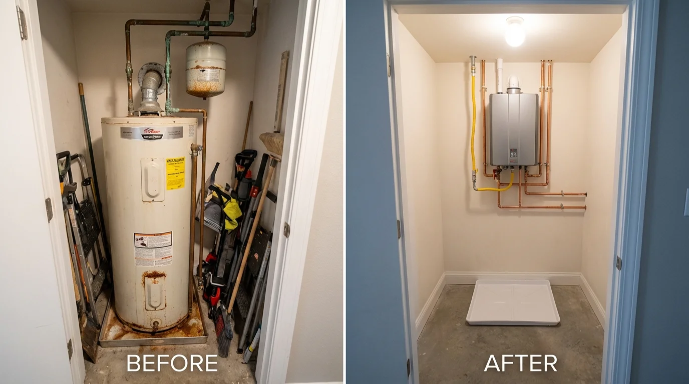 Tank water heater versus wall-mounted tankless unit comparison for Ranson, WV homeowners