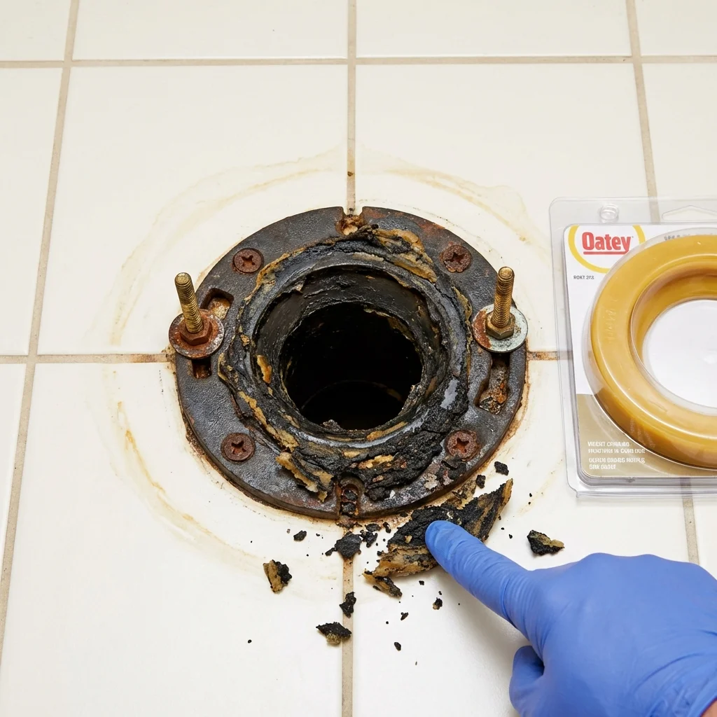 Failed wax ring showing water seepage at the base of a toilet in a Ranson, WV home