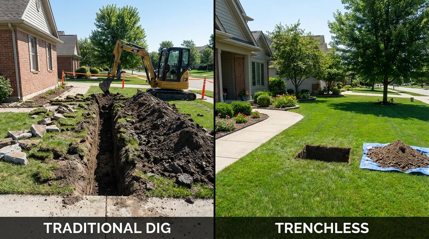 Trenchless sewer repair with minimal yard damage versus traditional excavation in Ranson, WV